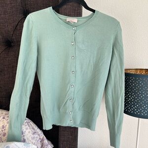 LOFT Women's Light Green Button-Up Cardigan